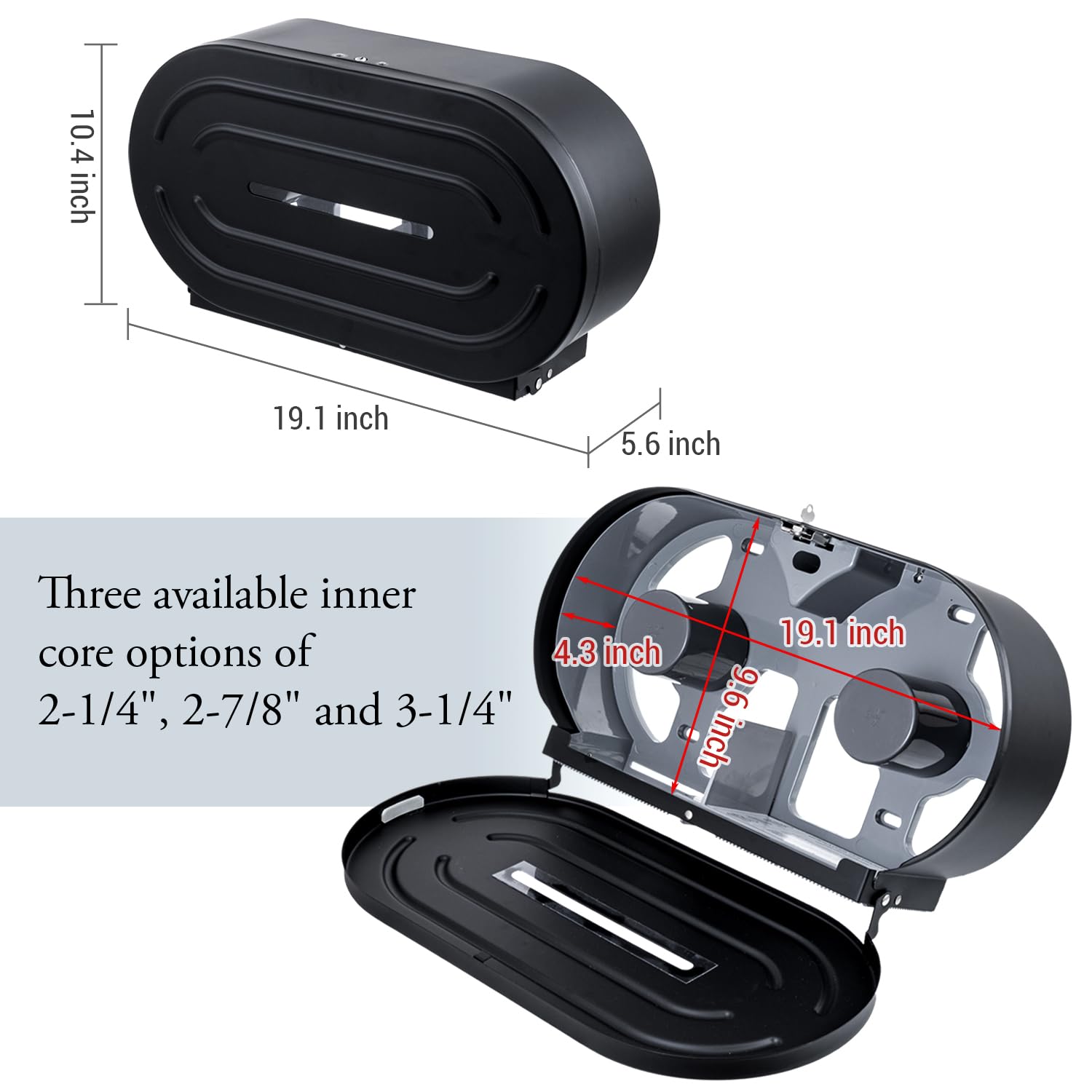 MyGift Dispensador de rollos de papel higiénico doble profesional de acero inoxidable negro mate, soporte de papel higiénico doble jumbo con cerradura y llave, para rollos de 9 pulgadas
