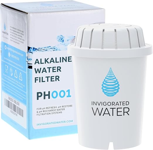 Invigorated Water PH001 White Alkaline Water Filter Replacement | Water Filter Pitcher & Dispenser Filtration Systems - BPA-Free, Removes Chlorine, Heavy Metals – 96 Gallons/Filter (1-Pack)