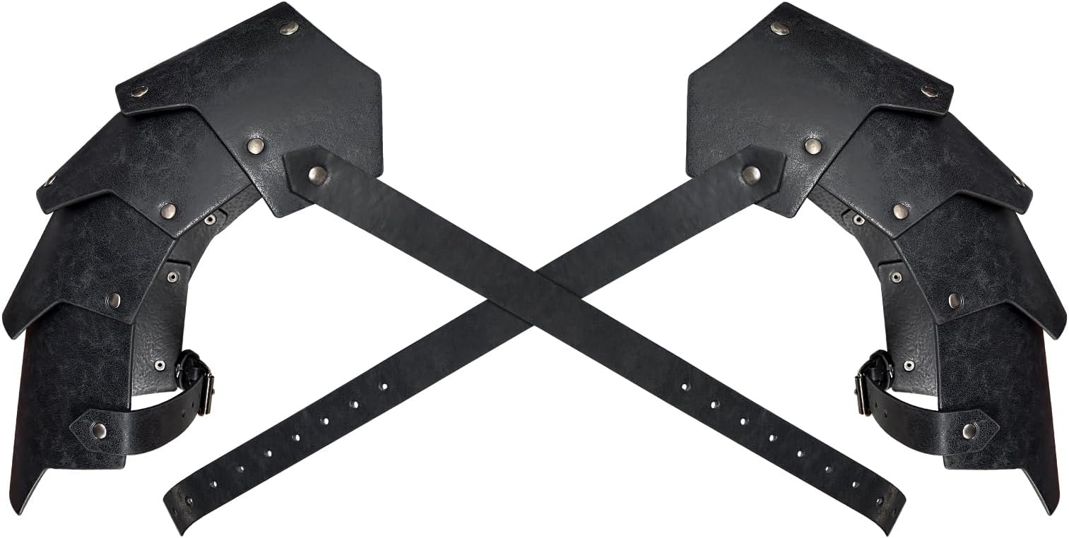 HiiFeuer Medieval Faux Leather Double Pauldron, Vintage Mercenary Knight Shoulder Armor for LARP/Cosplay Ren Faire