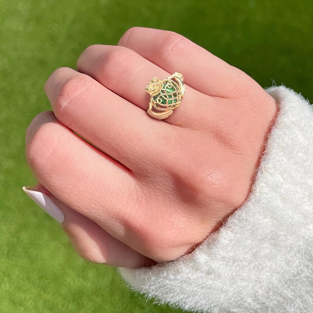 Jewlr Custom Personalized Solid Gold 10/14K or Sterling Silver Birthstone Ring - Caged Hearts Celtic Claddagh Statement Ring - Mothers Day Gifts Birthstone Rings for Women Mother Daughter Promise Ring