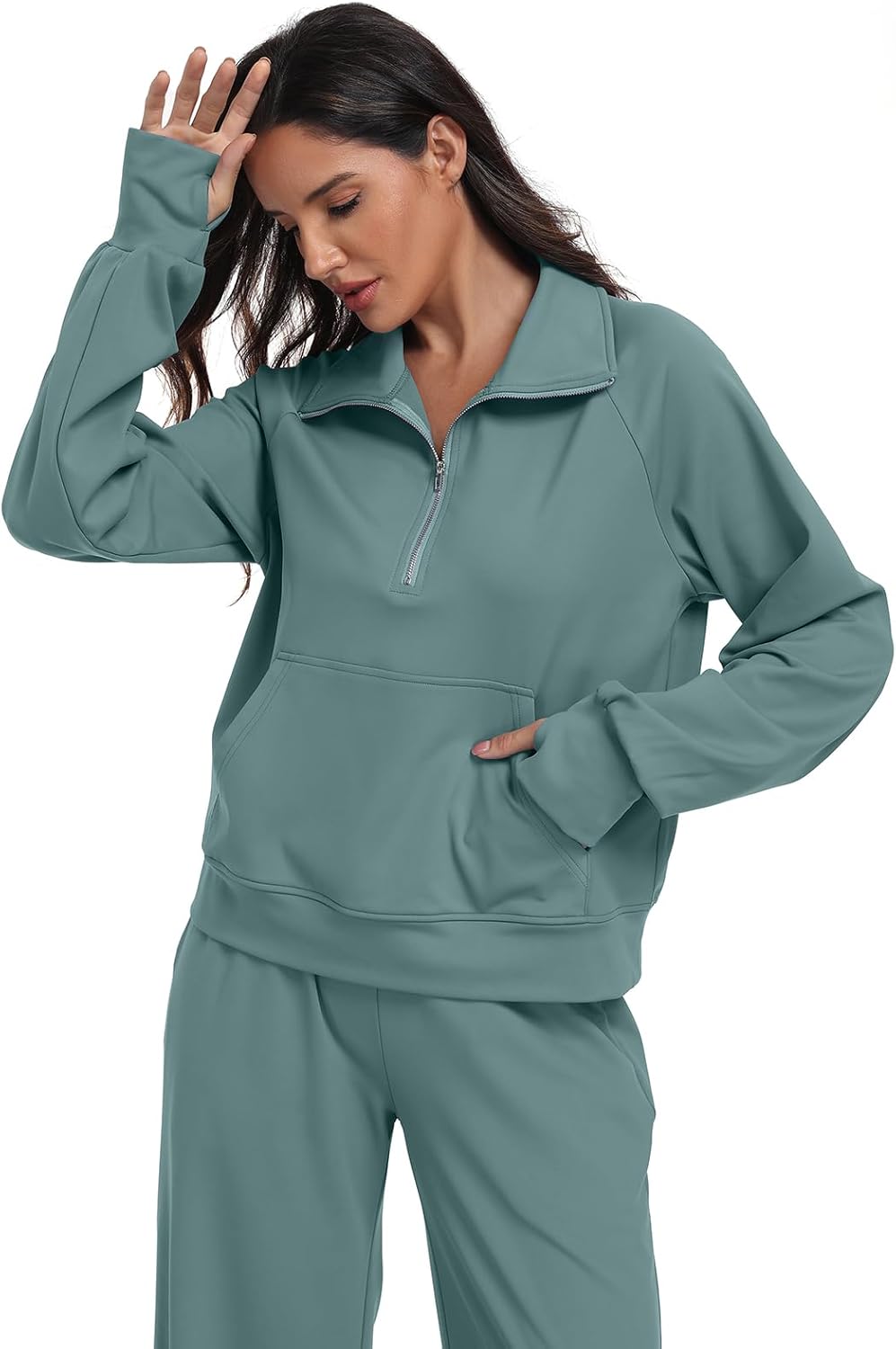 BLEVONH Fleece Sweatsuits Women 2 Piece Outfit Half Zip Sweatshirt Lounge Sets Wide Leg Sweatpants 2025 Tracksuit