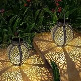 Retro Metal Lamps Solar Lanterns Waterproof Hollow-Out Design,Outdoor Hanging Solar Garden Lamps Dec