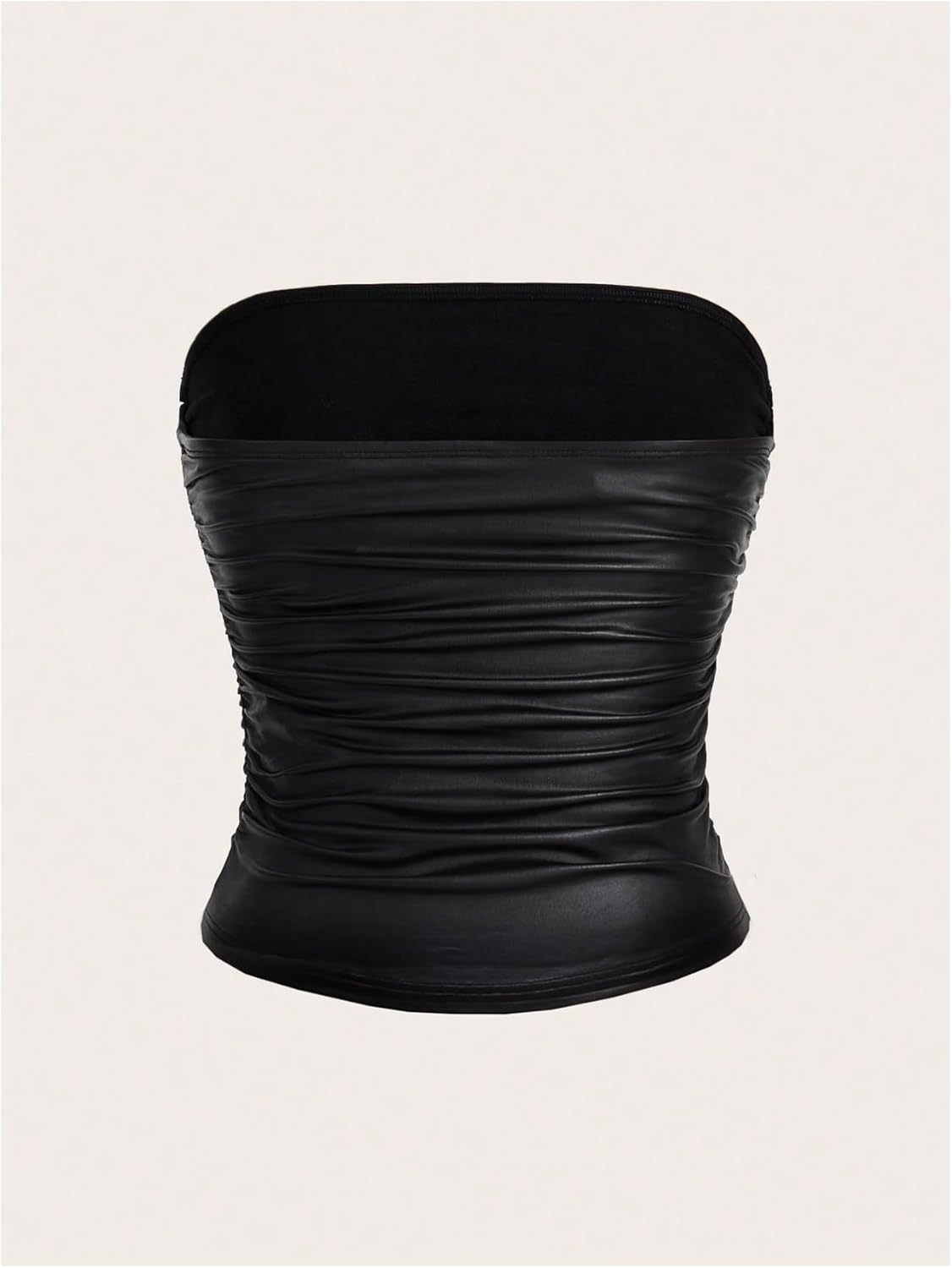 Floerns Women's Plus Size PU Leather Strapless Bandeau Clubwear Ruched Tube Tops - Image 2