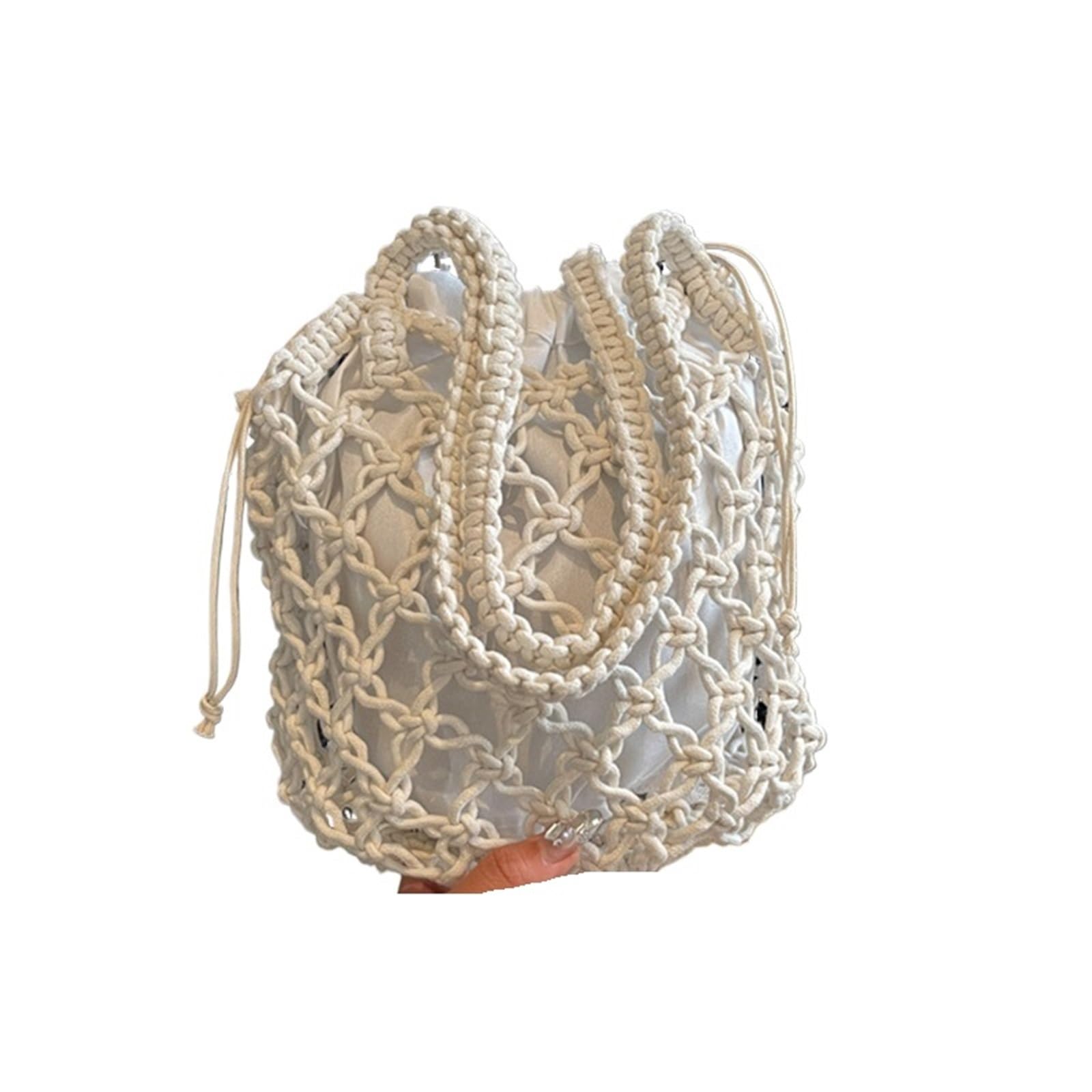 LVCHAO Bucket Shoulder Purse Handmade Hollow Out Cotton Rope Crochet Bag Small Handbag For Women for Daily Travel Holiday Beach(Beige)