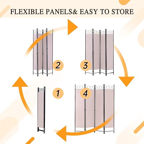 Miniatura 17 de Divisor de habitación, pantalla de privacidad plegable, 4 paneles, divisor de pared portátil, divisores de habitación para el hogar, oficina,