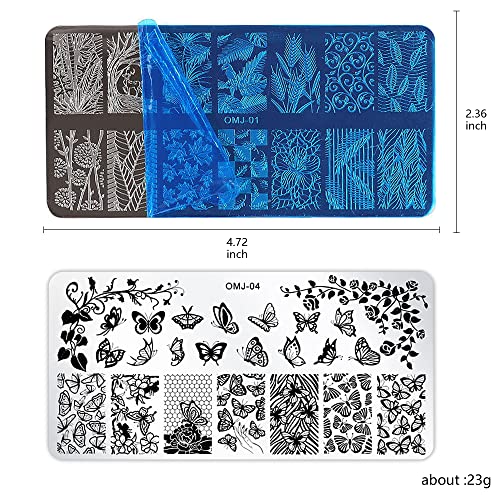 Addfavor Nail Stamper Kit 6Pcs Flower Lace Nail Art Stamping Plate Butterfly Leaf Geometry Template With Silicone Nail Stamper And Scraper For Women Girls Diy Fingernail Manicure Stencils Tools #TOP1
