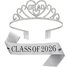 2026 Graduation Party Supplies Kits Silver Graduate Tiaras & Sash CLASS OF 2026 Glittered Sash with Black Foil Princess Grad Crown for Princess 2026 Graduation Party Supplies Gifts