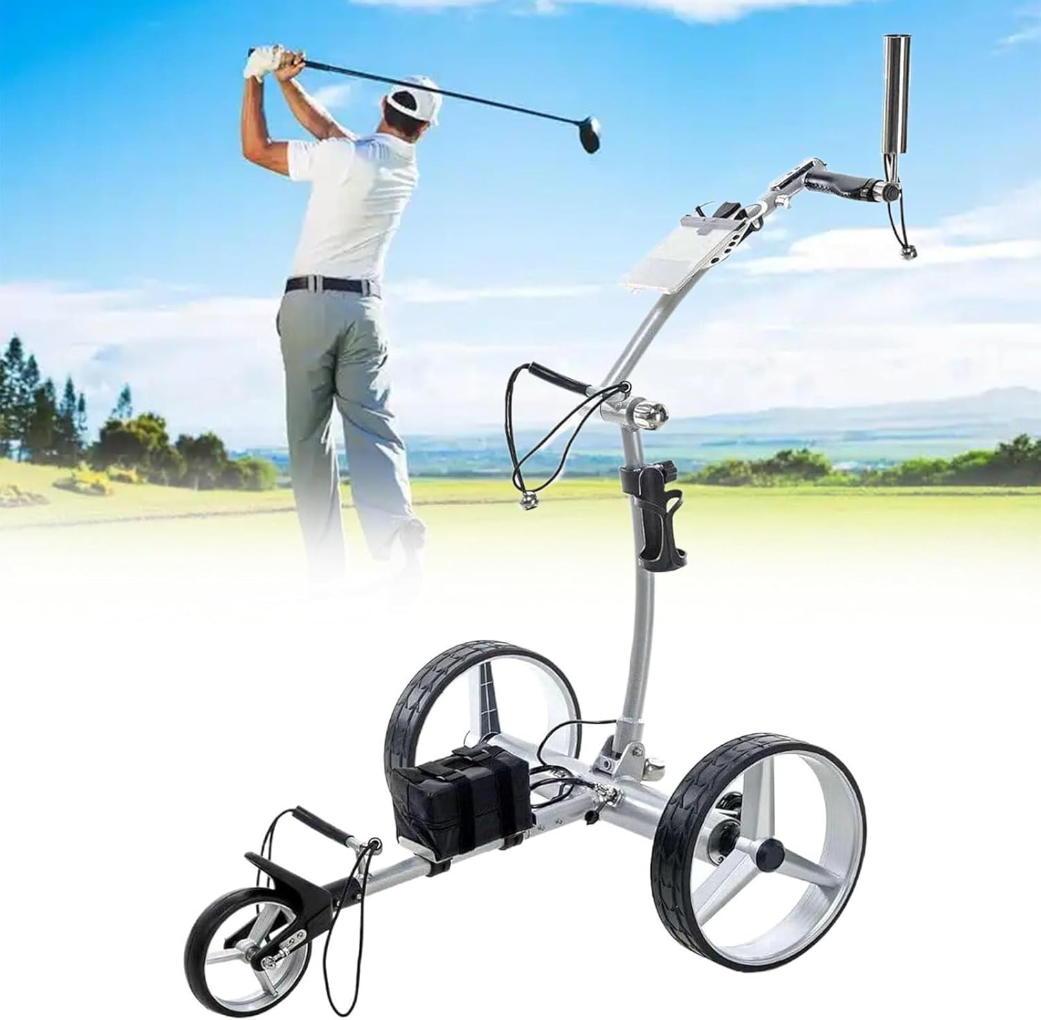 Foldable Golf Cart with Cellphone Holder/Umbrella Holder, Electric Golf Push Cart 3 Wheel with Remote Control, Golf Trolley with 24V 400W Dual Motor
