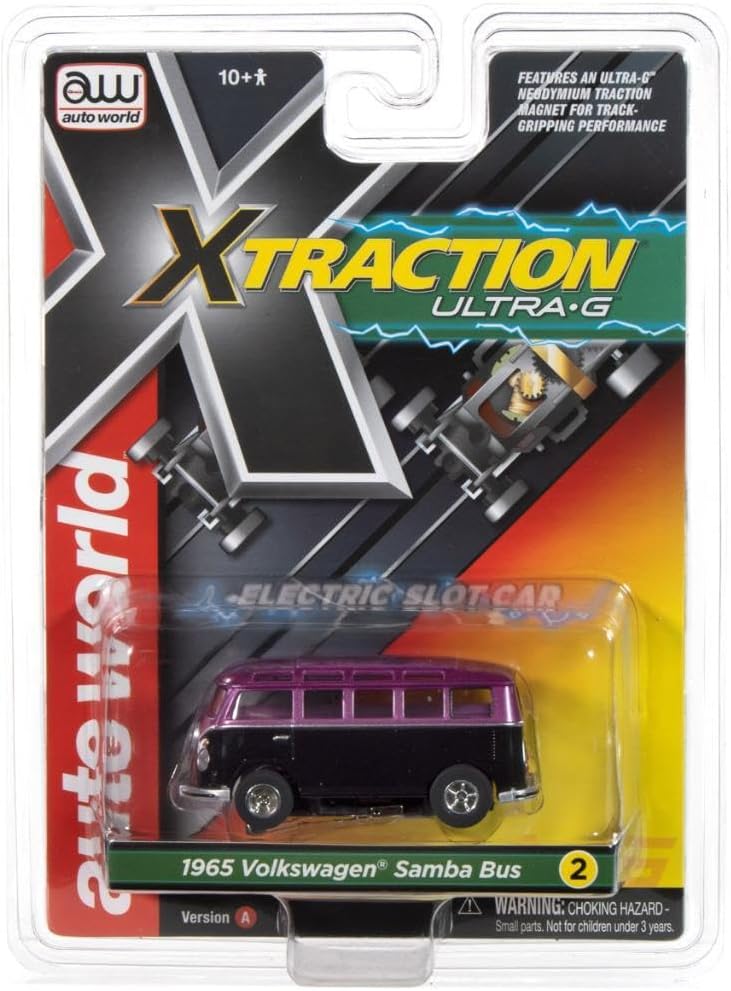 Auto World Xtraction 1965 VW Samba Bus (Black/Purple) HO Scale Slot Car