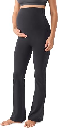 MOMANDA Cotton Maternity Foldover Pants 30.5" Cozy Lounge Pregnancy Casual Flared Pants Over The Belly High Waisted
