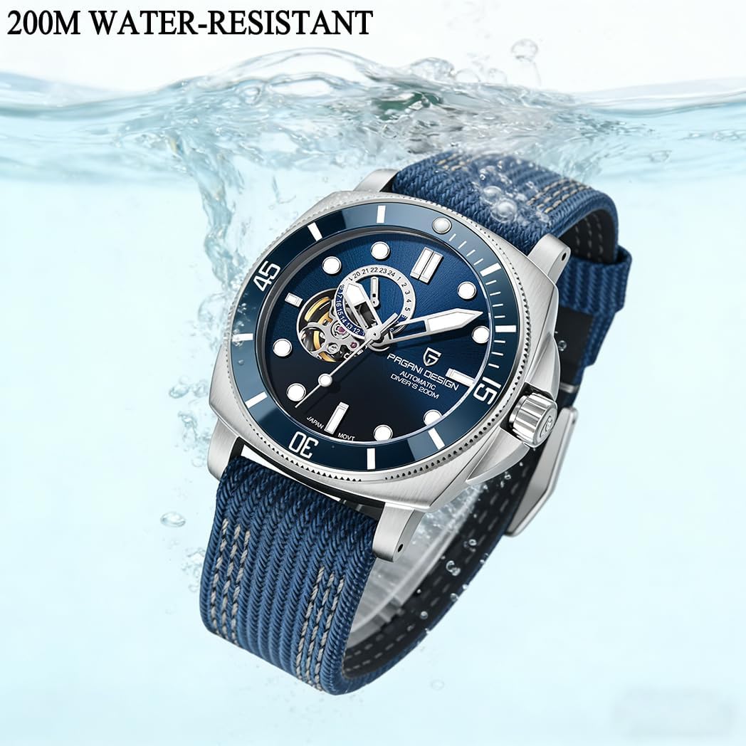Pagani Design Watches for Men Skeleton Dial Automatic Watch Tourbillon Men Mechanical Wristwatches Stainless Steel 200M Waterproof Sapphire Crystal Leather Strap