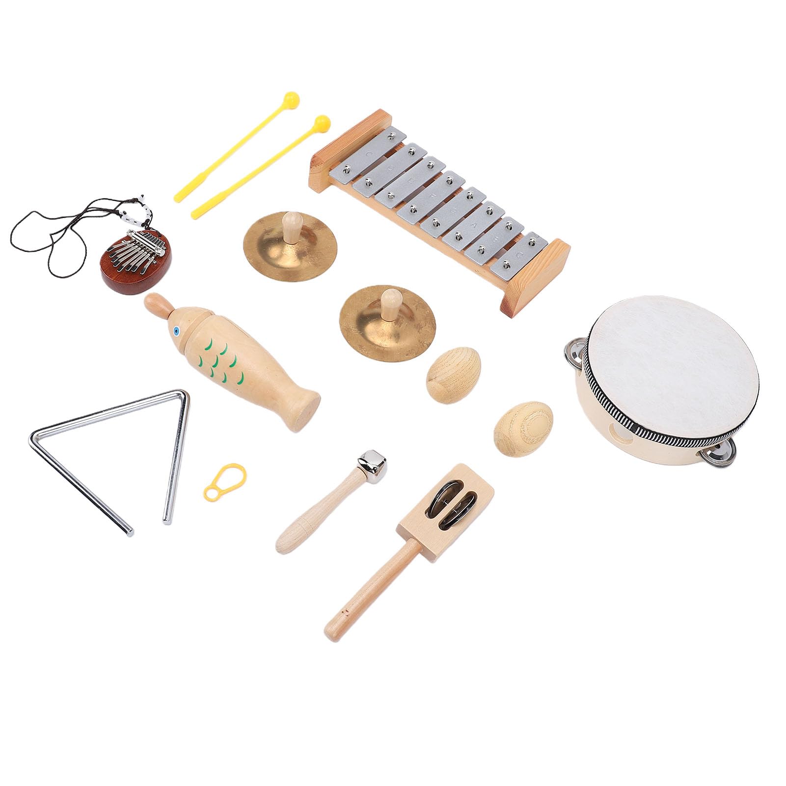 Juego de Instrumentos de Percusión de Madera, Kit de Instrumentos Musicales, Xilófono Pandereta Tambor Maracas con Diseño de Educación Temprana, Ideal para Música Infantil