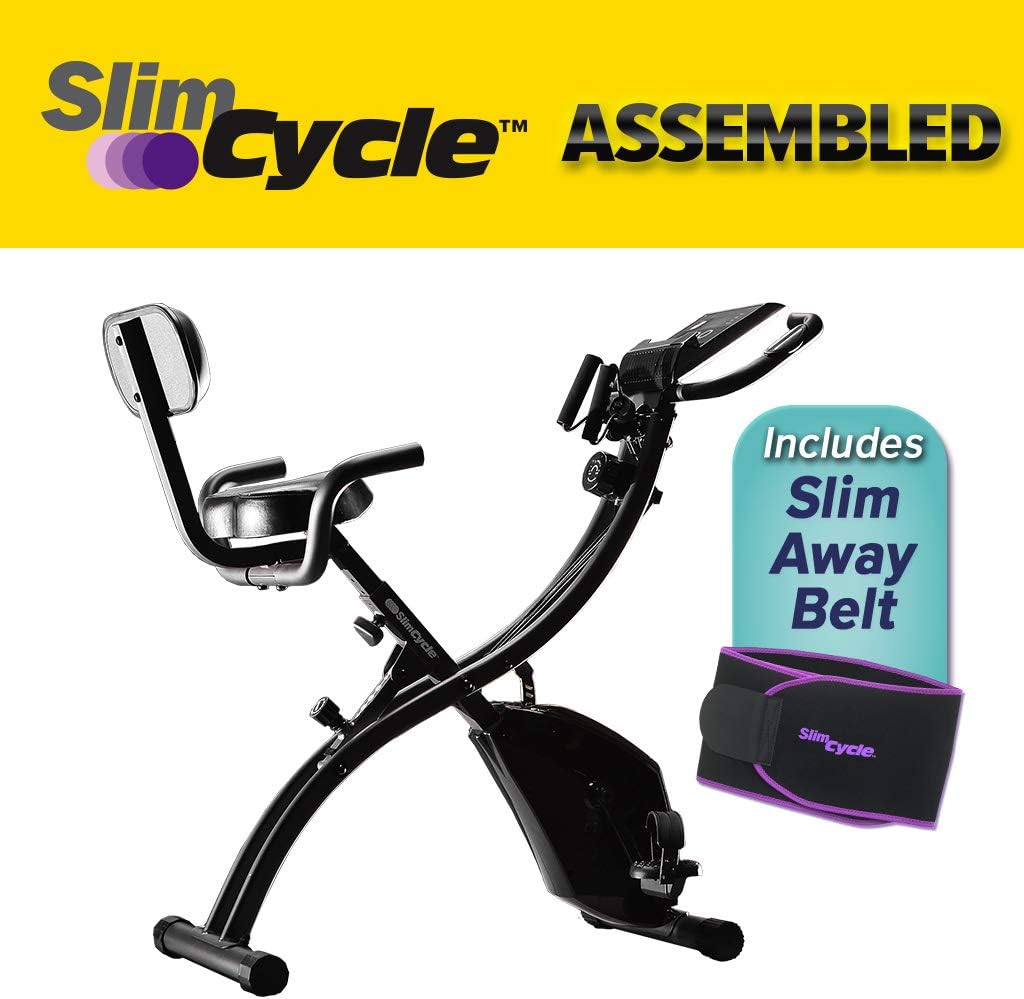 BulbHead As Seen On TV Slim Cycle 2-in-1 Stationary Bike - Folding Indoor Exercise Bike with Arm Resistance Bands and Heart Monitor - Perfect Home Exercise Machine for Cardio