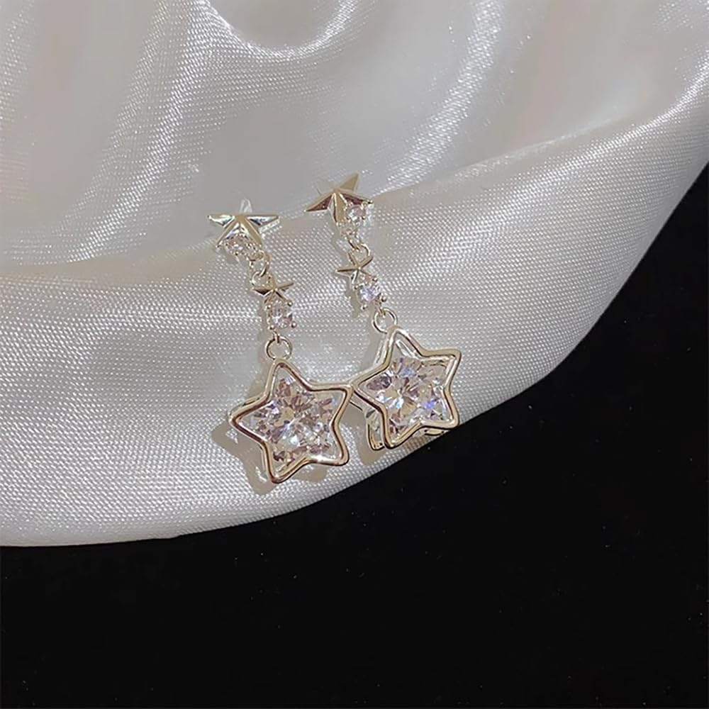 Dainty Cubic Zirconia Dangle Earrings for Women Teen Girls Trend Cute 14k Gold Silver Tiny Drop Earrings Geometric Star Earrings Wedding Jewelry Gift - Image 8