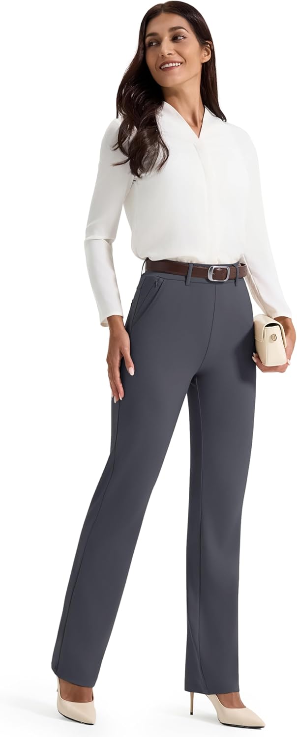 AFITNE Women's Dress Pants Stretchy Straight Leg Yoga Work Slacks with Pockets Business Casual Pants Petite/Regular/Tall - Image 7
