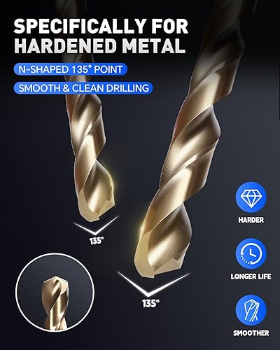 Miniatura 4 de COMOWARE Juego de brocas de 14 de pulgada, brocas M35 cobalto HSS, longitud de trabajo, vástago recto, juego de brocas de metal giratorio para