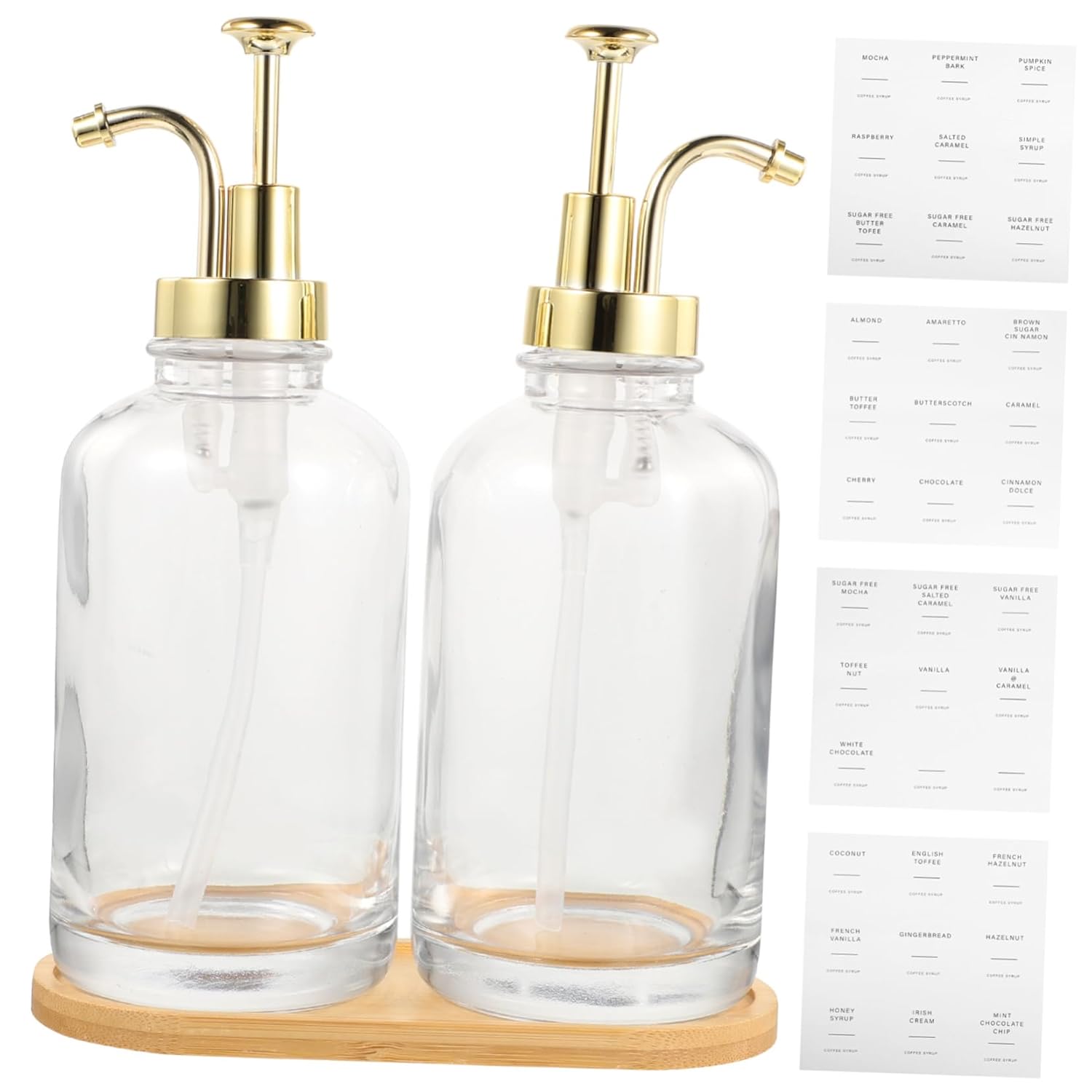 1set Glass Syrup Dispensers Pump Decorative Coffee Station Accessories Simple Syrup Bottle Labels Kitchen Bottle for Easy Pouring and Storage