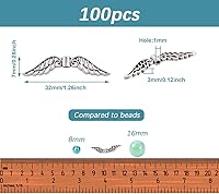 Vista 4 de FASHEWELRY 100 cuentas espaciadoras de ala de ángel de filigrana de plata antigua, cuentas de metal tibetano huecas de ala de hada, 0.276 x 1.260 in