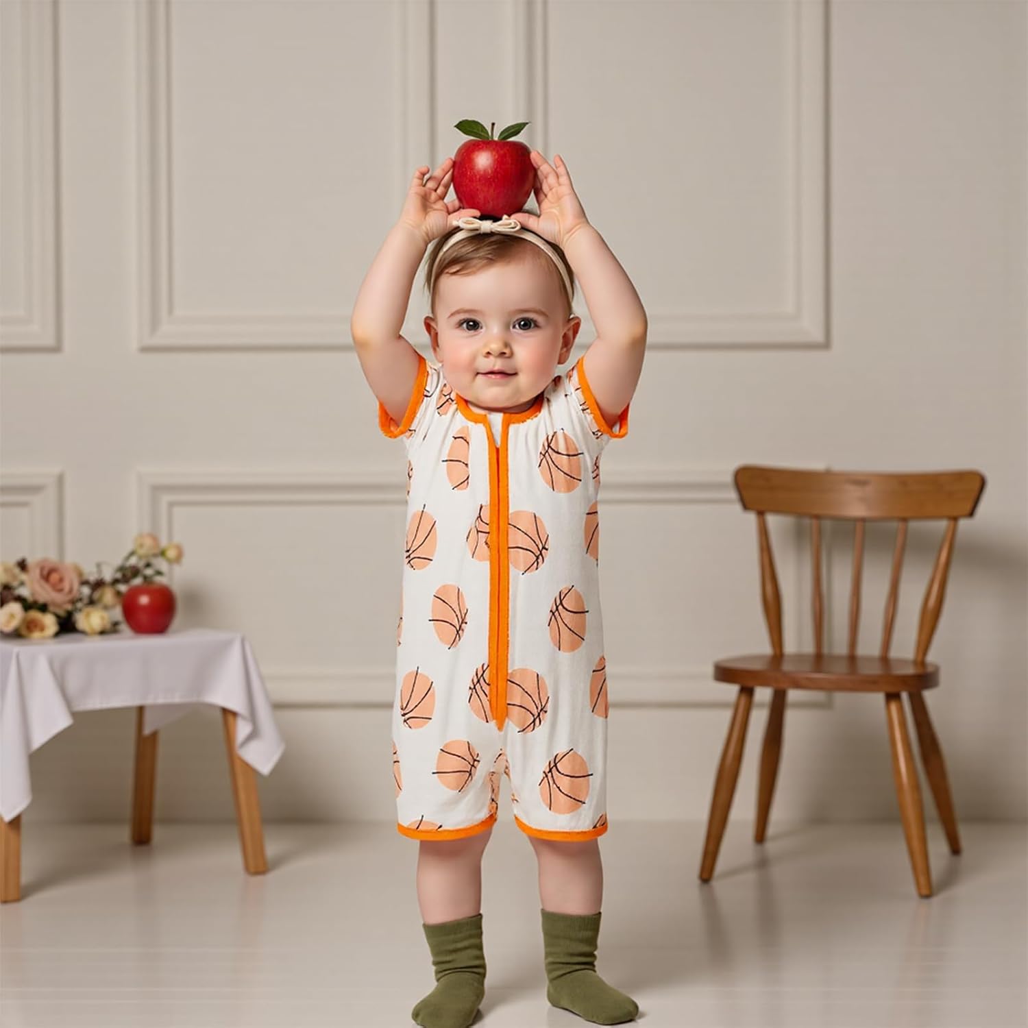Newborn Infant Baby Boy Game Day Outfit Short Sleeve Basketball Jumpsuit One Piece Summer Zipper Romper Clothes - Image 2