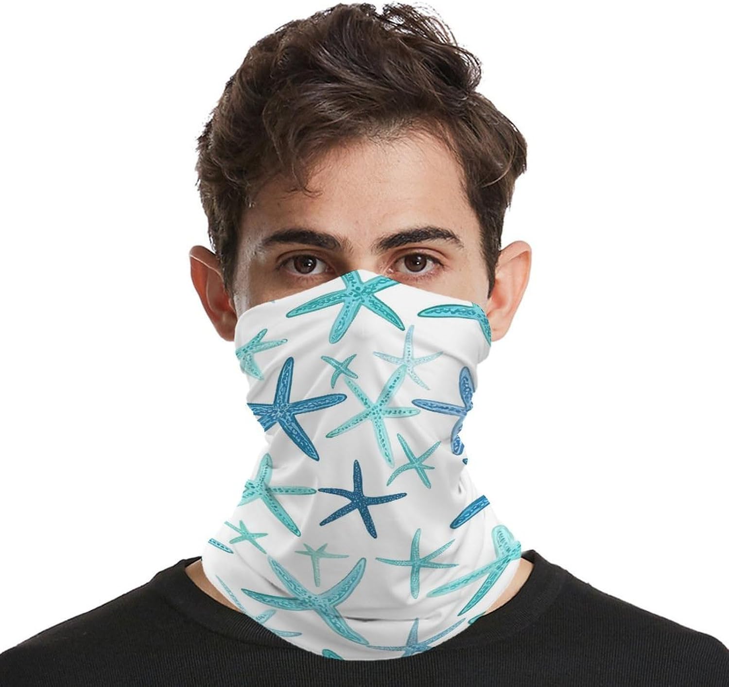 Blue And Teal Starfishes Neck Gaiter Windproof Face Mask Bandanas for Men Women Cold Weather Scarf