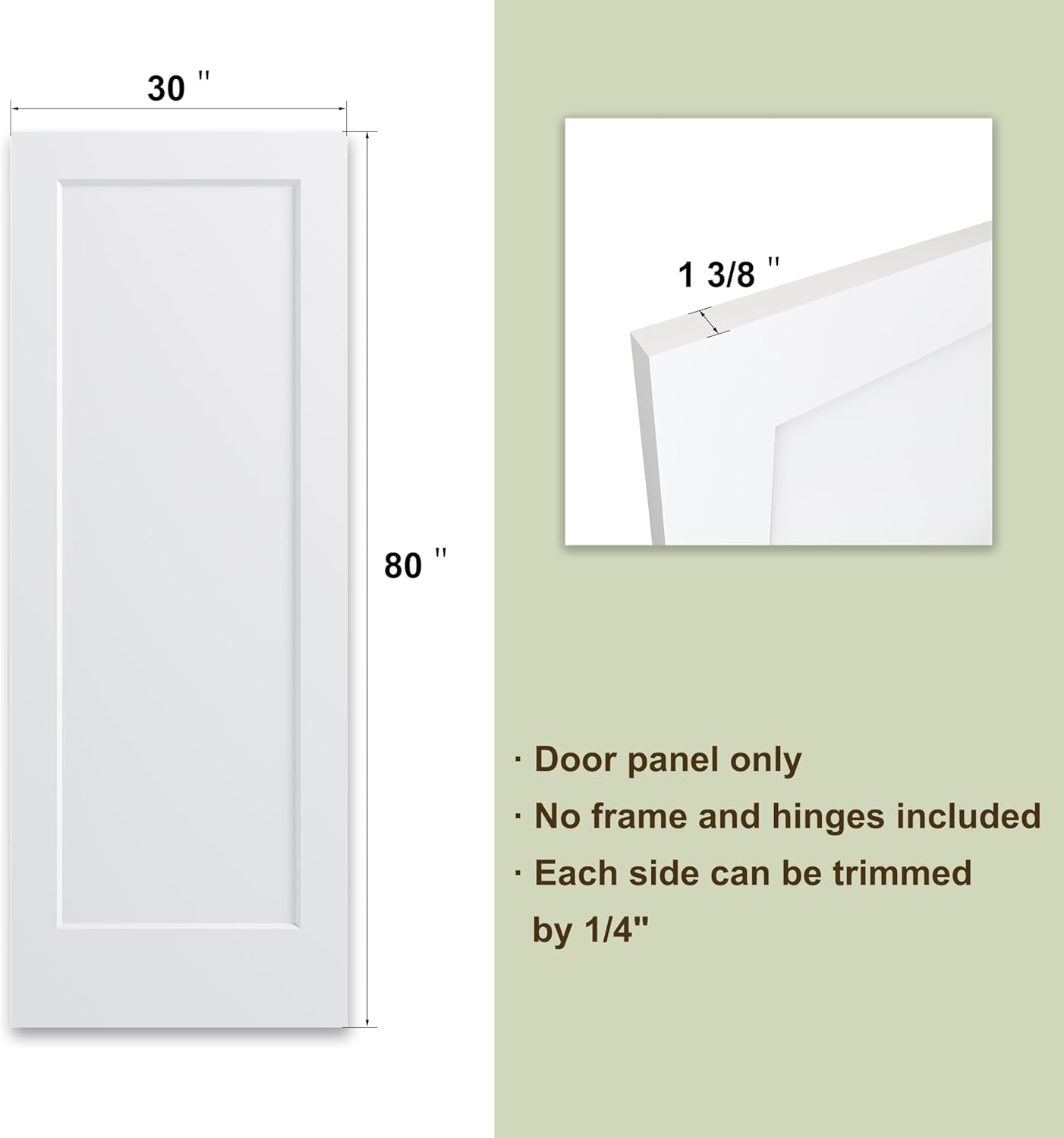 BARNSMITH 30"x80" 1-Panel Interior Door Slab, Shaker Style White Primed Paintable Hollow Core Molded Door Panel, Sturdy and Lightweight