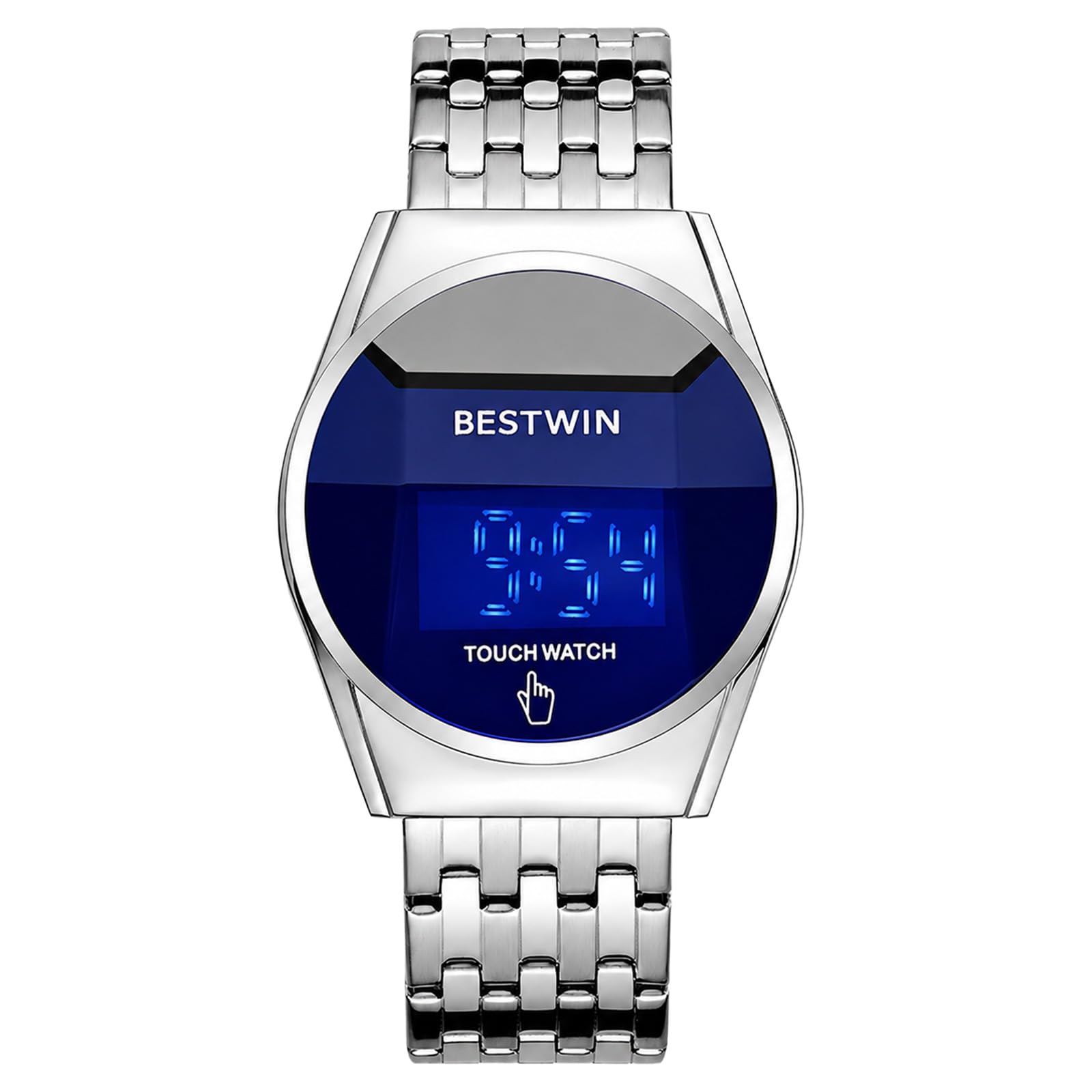 MASTOP Orologio digitale touch screen per gli uomini, cinturino in acciaio