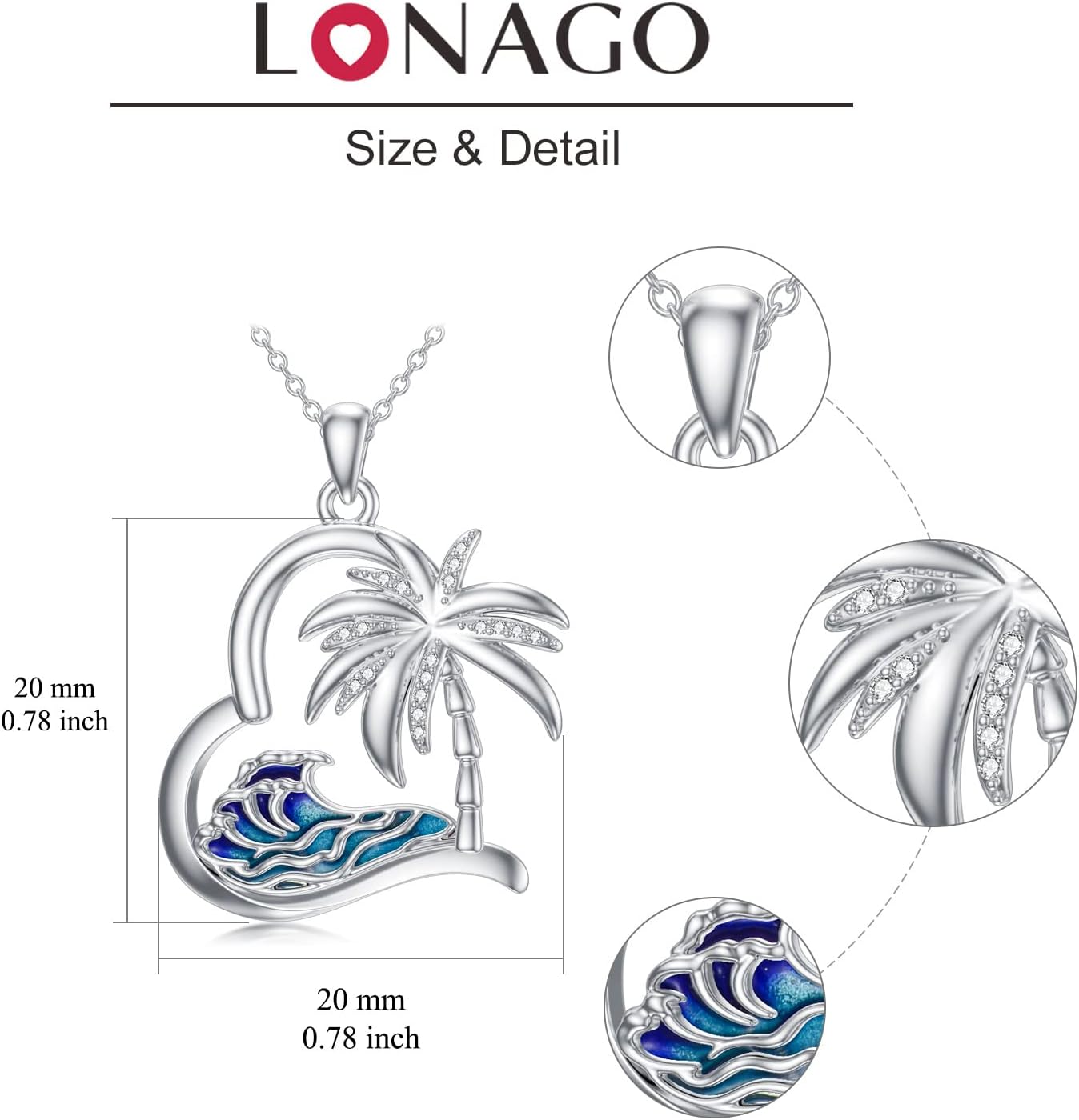 LONAGO Palm Tree Necklace Ocean Wave Heart Pendant Necklace Jewelry Gift for Women - Image 6