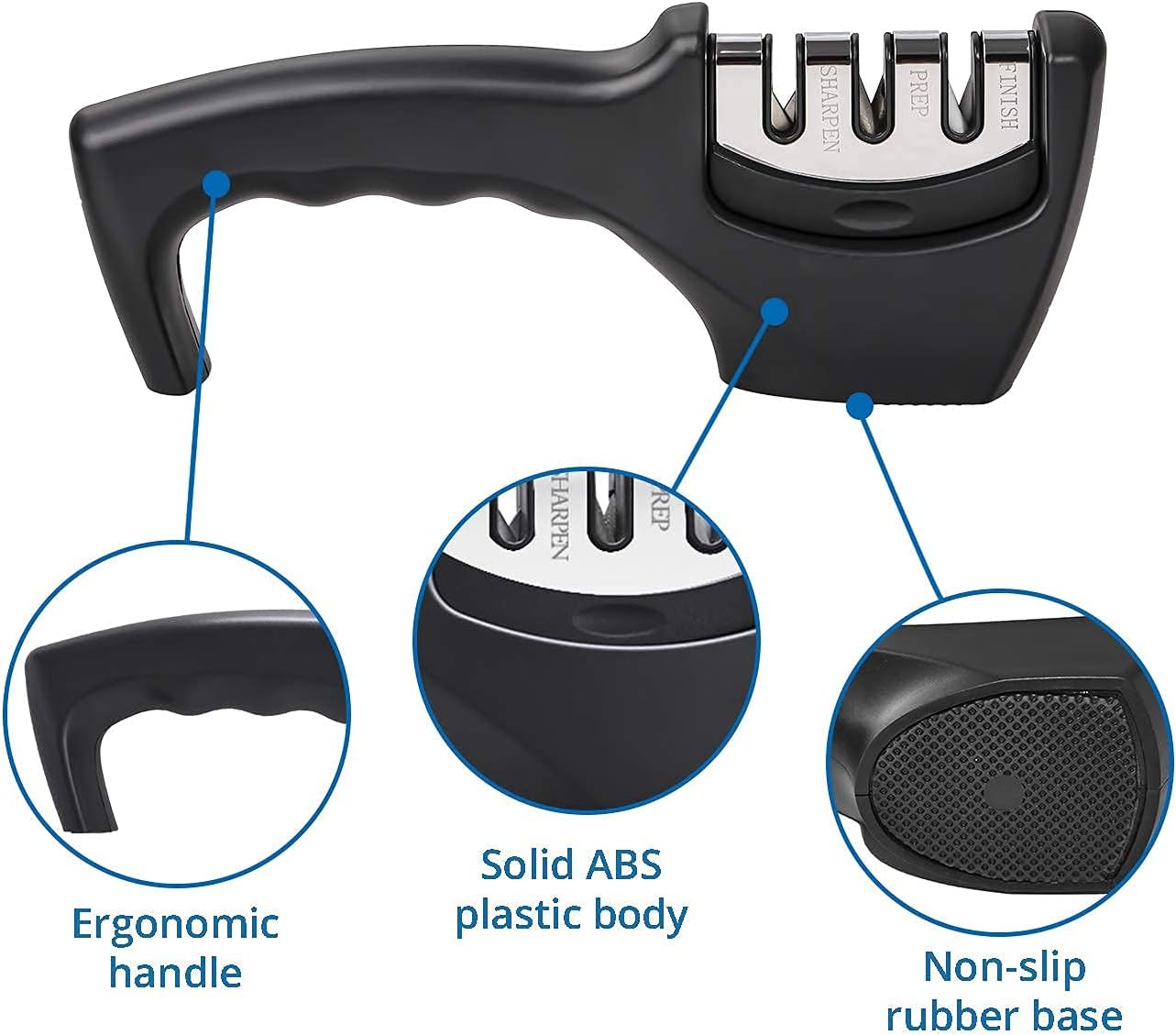 Knife Sharpener 3-Slot Quality Kitchen Knife Accessories to Repair, Grind, Polish Blade, Professional Knife Sharpening Tool for Kitchen Knives, Easy Manual Sharpener with Cut-Resistant Glove