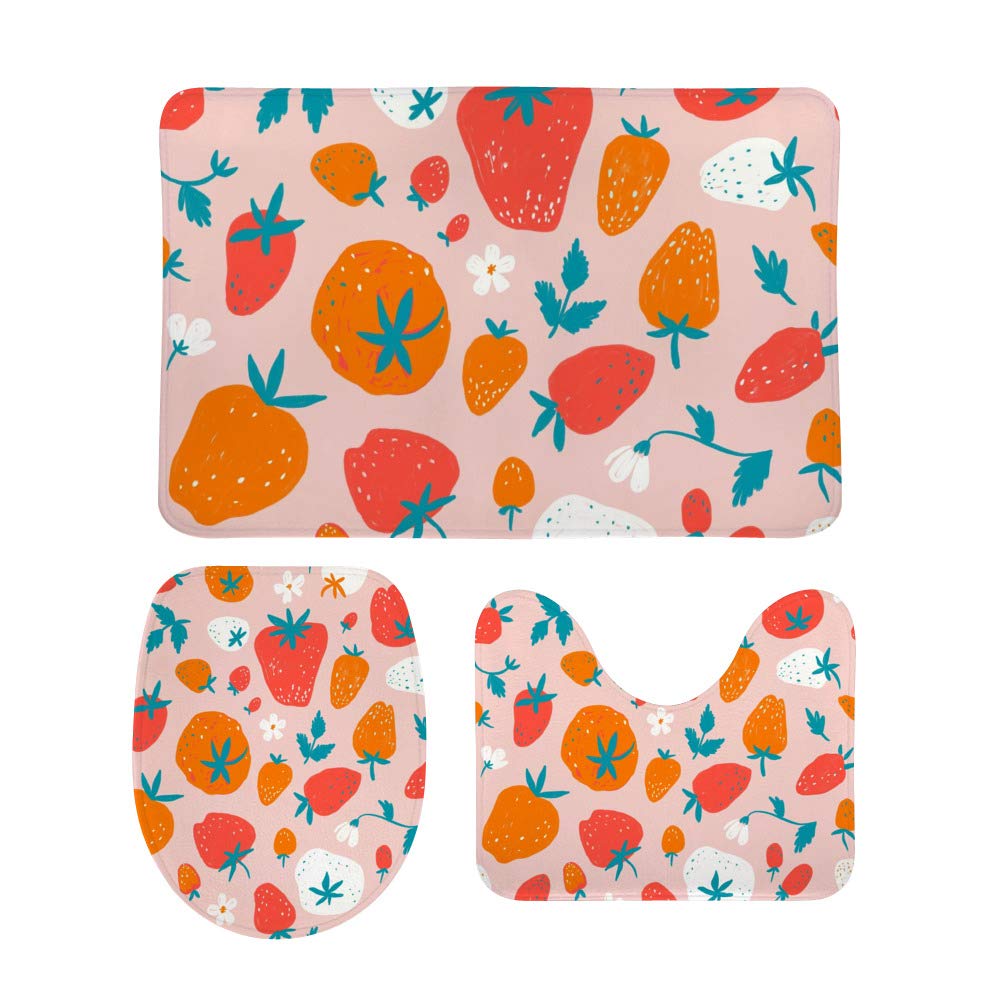 Tapis de bain antidérapants lot de 3 pour intérieur cuisine motif fraise