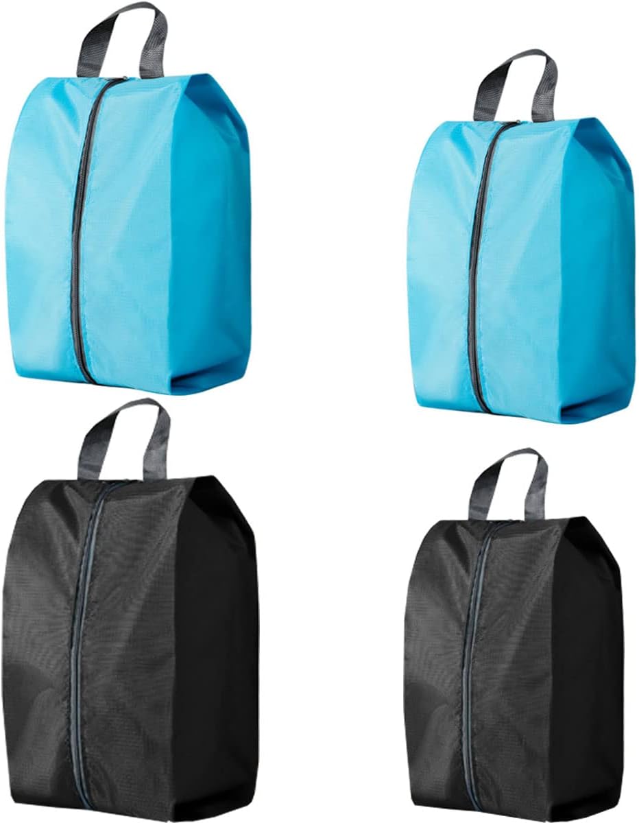 4 Pack Portable Waterproof Travelling Bags Durable Shoe Organizer Space Saving Storage Bag with Zipper Closure for Men and Women (Black+Blue, L+XL)
