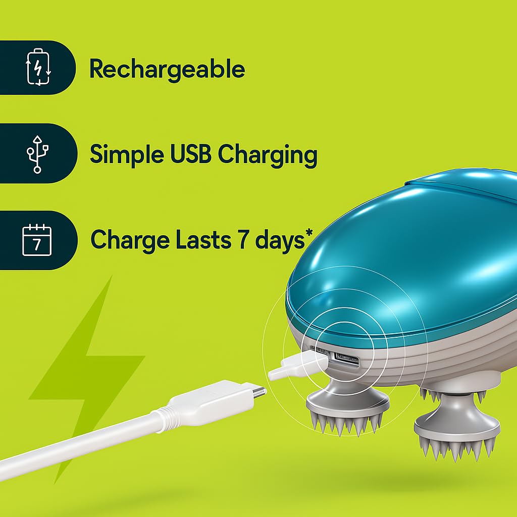 88 Ultra-Soft Silicon Nodes Primate Rechargible Electric Head Masagar-4 Cardless Scalp and Body Massage Tools With Deep Dana Rotating Head