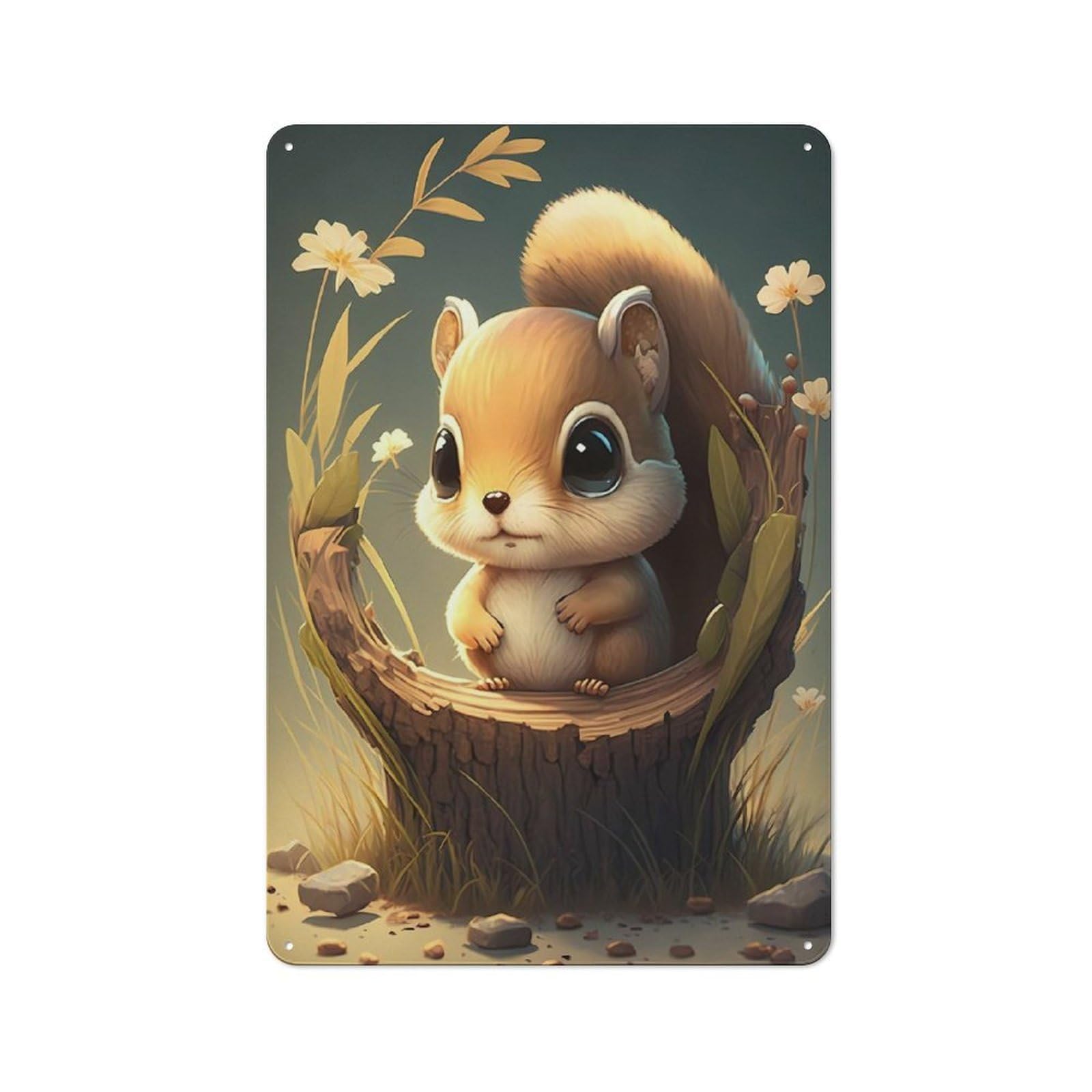 Junmoney Style-23 Cute Woodland Squirrel Rustic Tin Sign 30X20cm For Man Cave Or Games Room, A Decorative Gift For A Newly Furnished Man Cave And Games Room