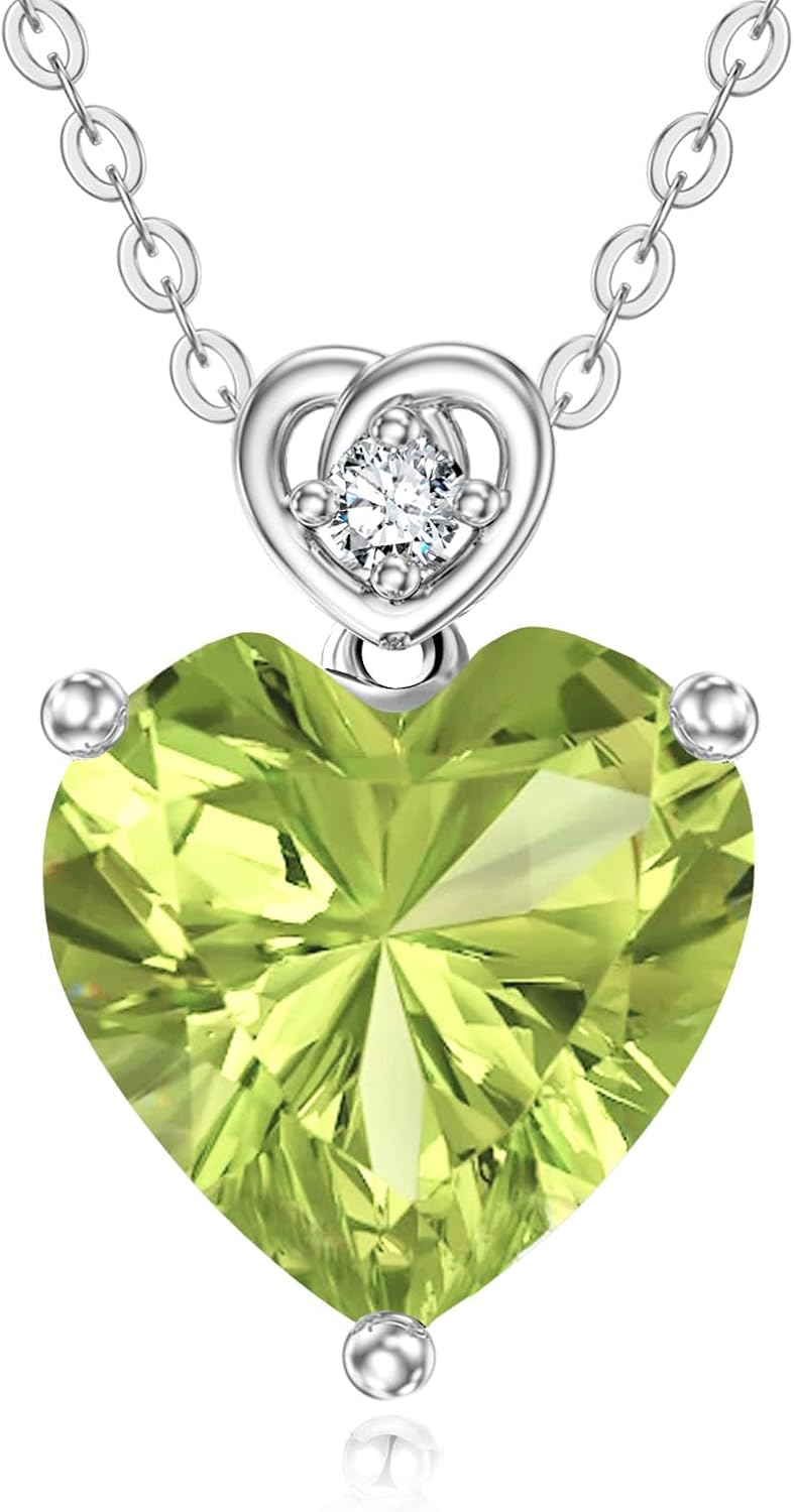 14k Gold Love Heart Gemstone Birthstone Necklaces for Women 3 Carat Heart-cut Creat...