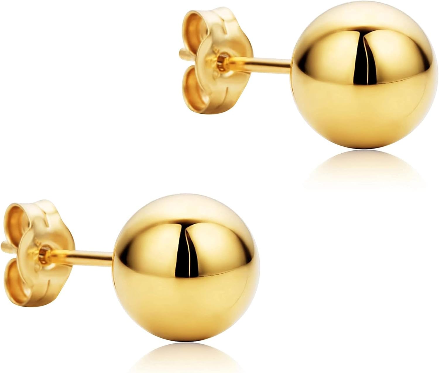 14K Real Yellow Gold Ball Stud Earrings - Image 2