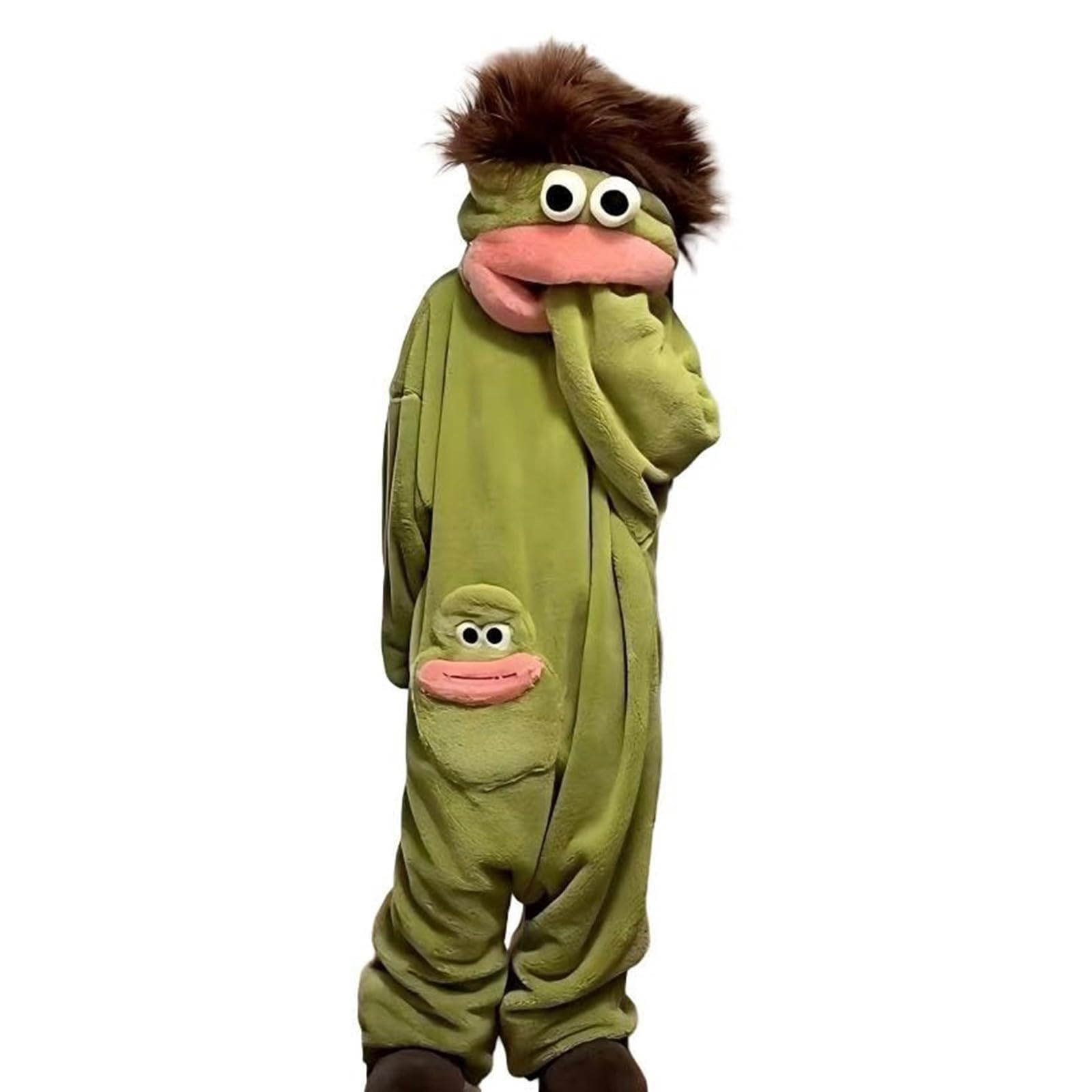 Onesie Kinder Lustiger Mundmonster Fleece für Jungen und Mädchen Unisex Flauschiger Tierkostüm mit Monster-Kapuze Cartoon Kostüm Einteiler für Zuhause Halloween & Fasching Party