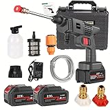 Rechargeable Portable Pressure Washer (Dual Power), Wireless Electric Car Wash Water Gun, Foam Airbrush Car Cleaning Tool with 2 Batteries with Tool Box Local Warehouse Delivery 2-5 Days Arrival