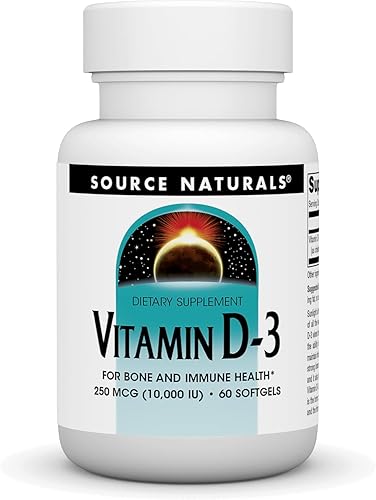 Source Naturals Vitamina D-3, apoya la salud ósea e inmunológica*, 250 mcg (10,000 UI) - 60 cápsulas blandas