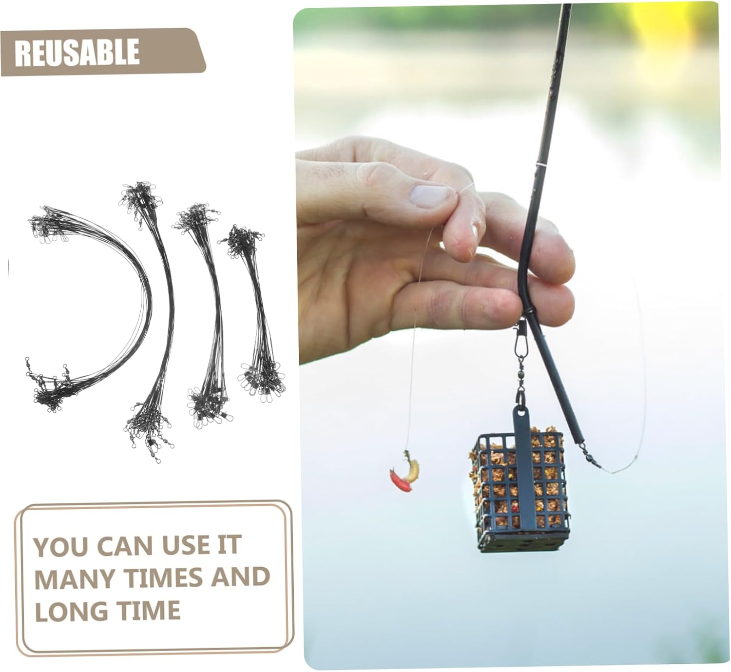 100pcs Fishing Lines Swivel Design Leader Wire for Freshwater and Fishing for Bass and More Lengths