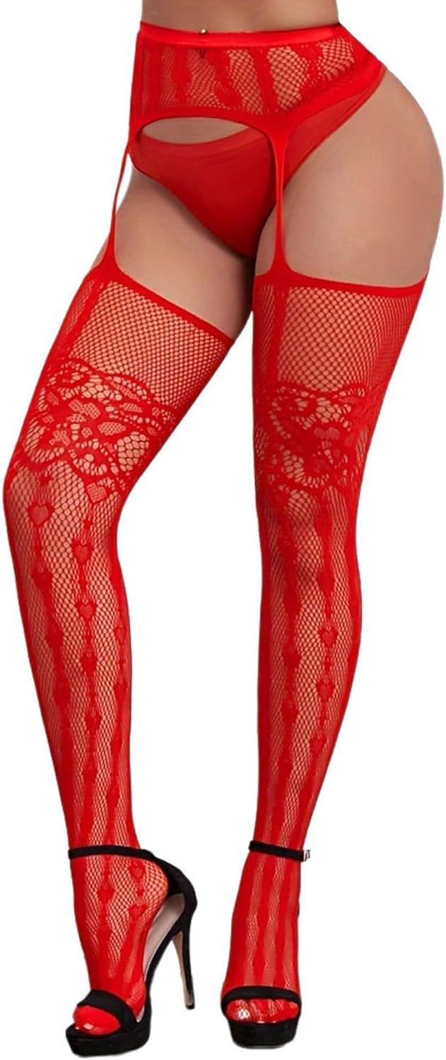 Womens Fishnet Stocking High Waist Mesh Tights Suspender Valentine's Thigh High Stockings Plus Size Fishnet - Image 2