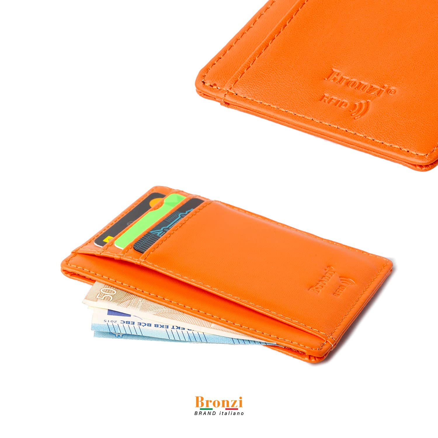 Bronzi® Portafoglio Uomo Slim Piccolo | Portacarte Uomo Donna Portatessere Porta Carte Di Credito | Portafogli Mini Protezione RFID con Portamonete | Box Regalo - Brand Italiano