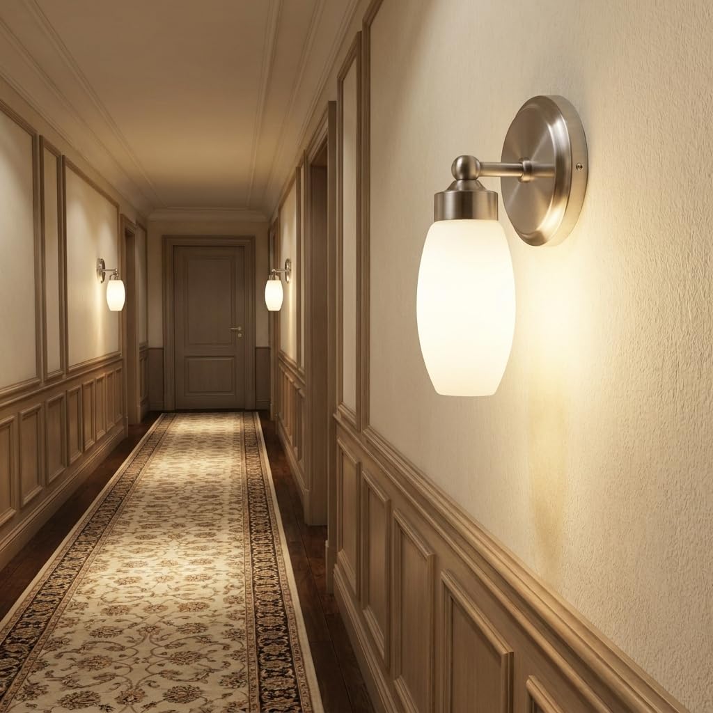 Alpinaluz applique murale pour salle de bain avec douille E14, base métallique nickel et abat-jour en verre blanc mat, design vintage élégant, protection IP44, lumière douce homogène