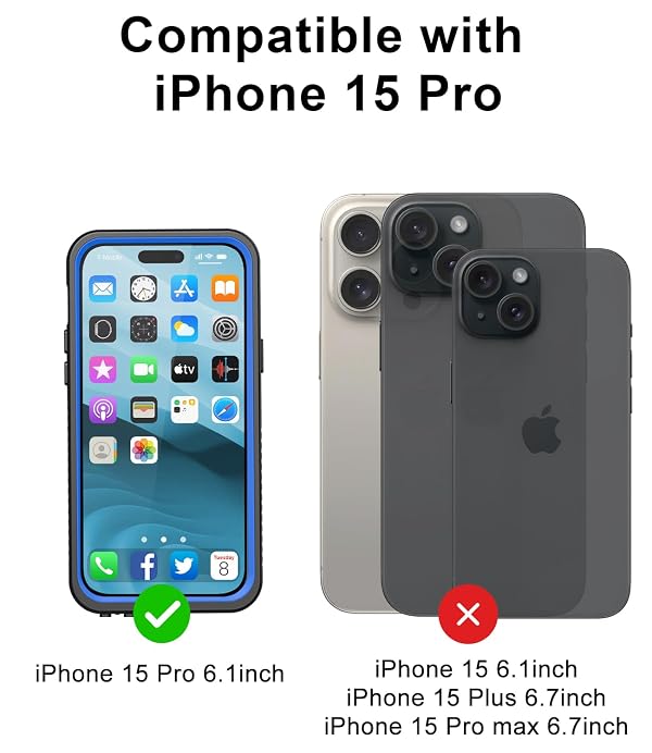 rumlick Designed for iPhone 15 Pro Case Waterproof, [Shockproof] [Dustproof] [Built-in Screen Protector] Phone Case for iPhone 15 Pro, Full Protective Case for iPhone 15 Pro 6.1”-Blue by rumlick - Used condition - Image 7