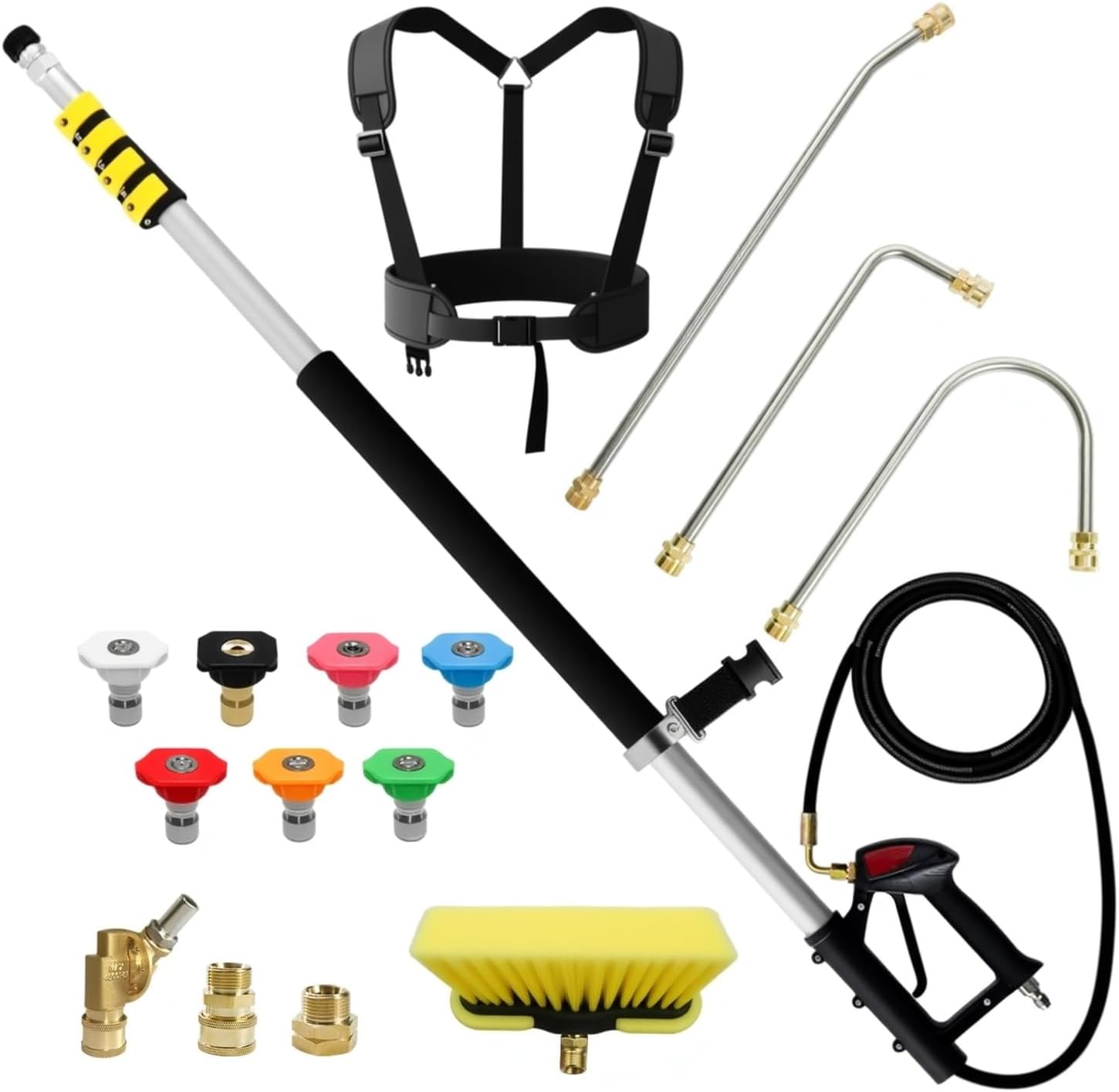 Pressure Washer Extension Wand, 4 FT Telescoping, 7 Spray Nozzles, Gutter Cleaner with Brush Head