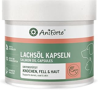 AniForte Omega 3 Lachsöl Kapseln für Hunde & Katzen 500 Stück – wertvolles Omega-3 Fischöl & Vitamine für Stoffwechsel, Knochenaufbau & glänzendes Fell
