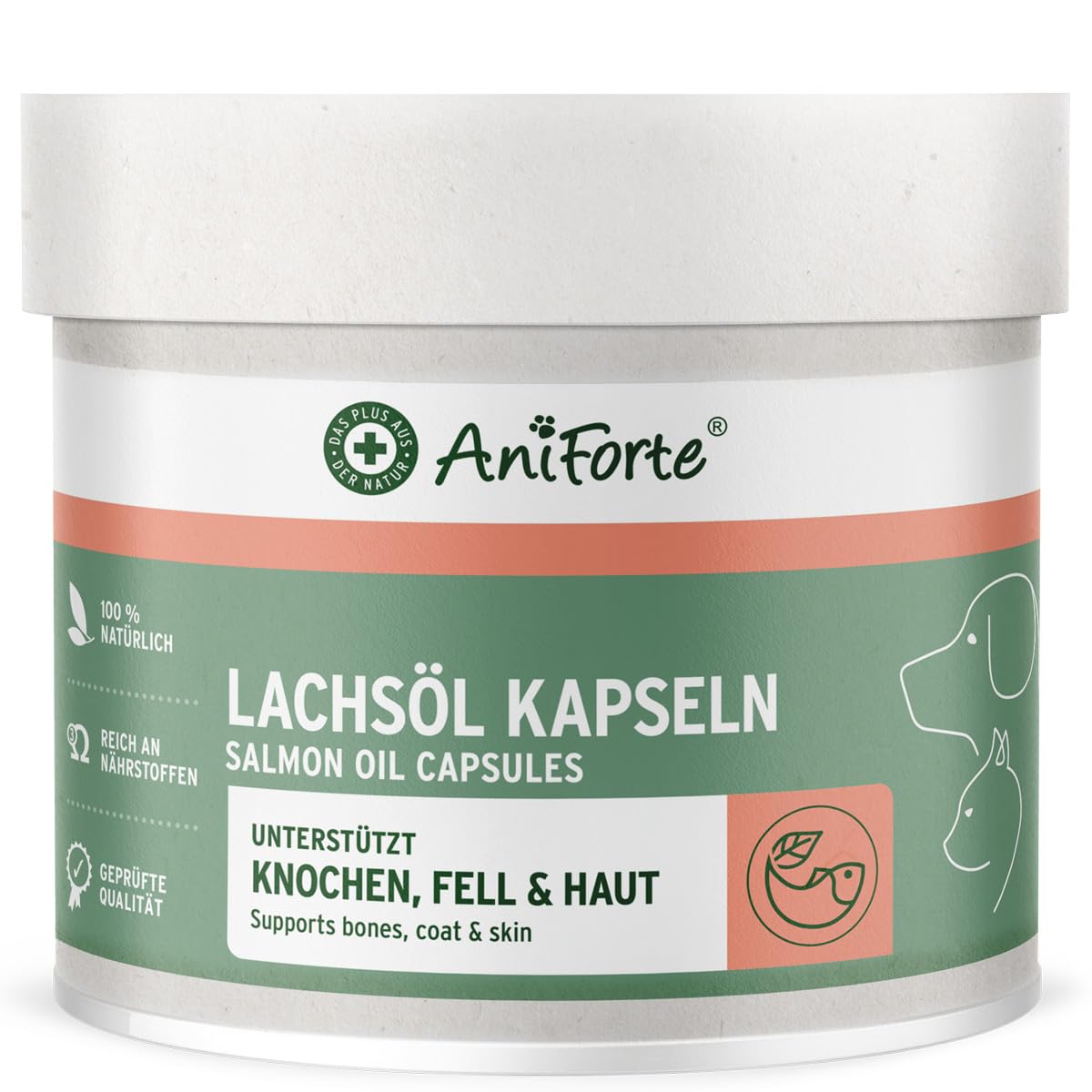 AniForte Omega 3 Lachsöl Kapseln für Hunde & Katzen 500 Stück – wertvolles Omega-3 Fischöl & Vitamine für Stoffwechsel, Knochenaufbau & glänzendes Fell