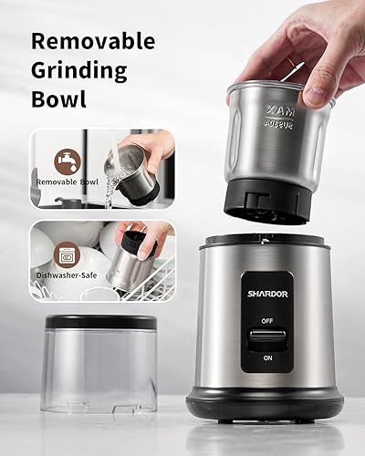 Miniatura 4 de SHARDOR One Touch - Molinillo de café eléctrico, especias, hierbas, para granos de café, especias y semillas con 1 cuenco extraíble de acero