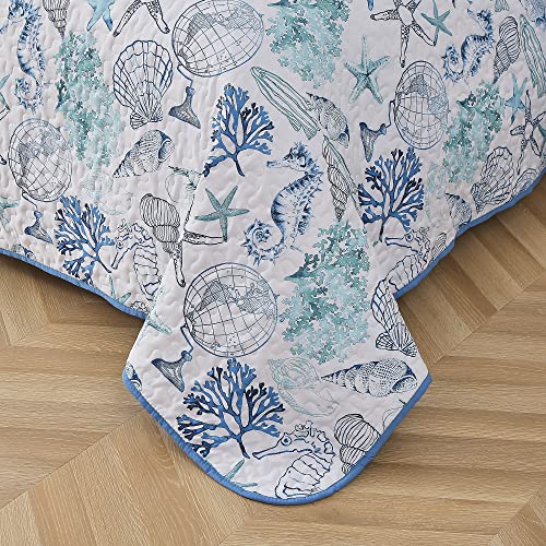 Djoymock Ocean Quilt Set King 3 Pieces Sea Beach Bedspread Lightweight College Dorm Coverlet Treasures Coastal Beach Bedding Set Seashell Conch Starfish Coverlet with 2 Pillowcases (104"x90") - Image 3
