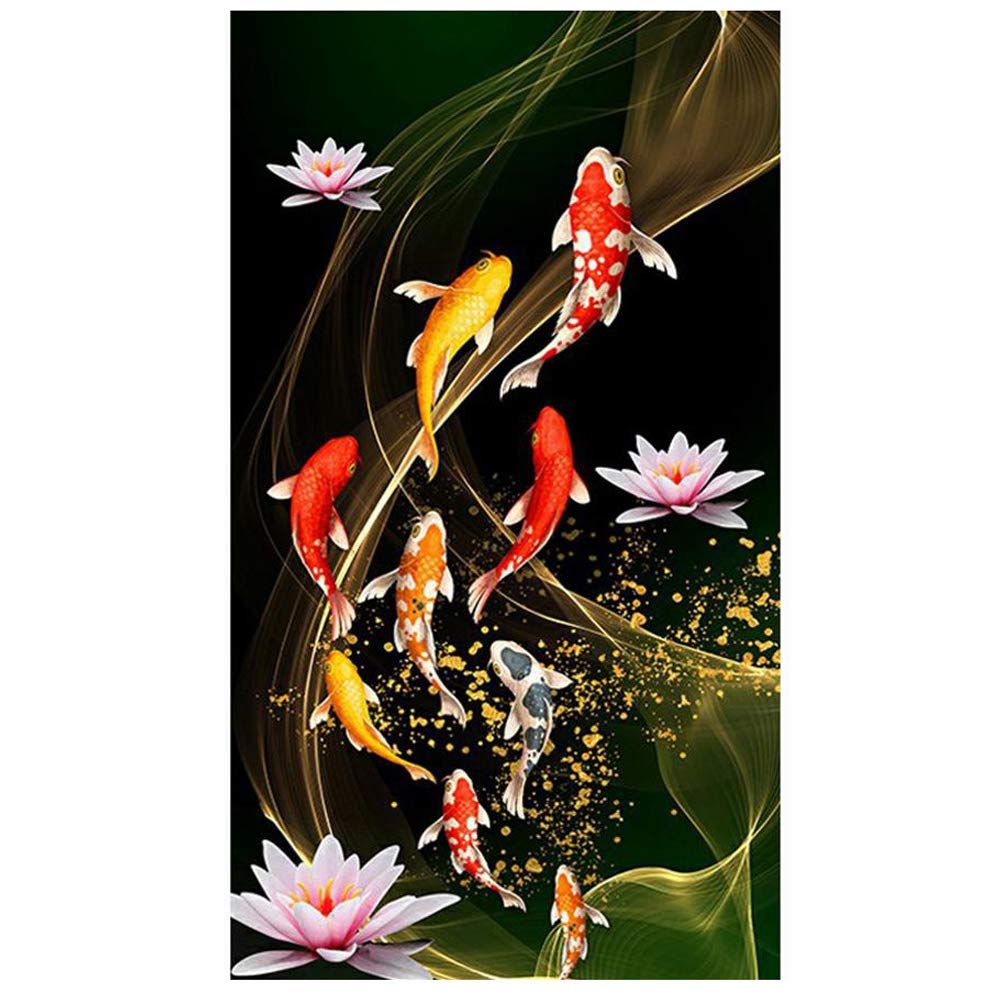 CTRLZS Paint with Embroidery Painting Full Round Picture of Rhinestone Home Decor,Lucky Fish