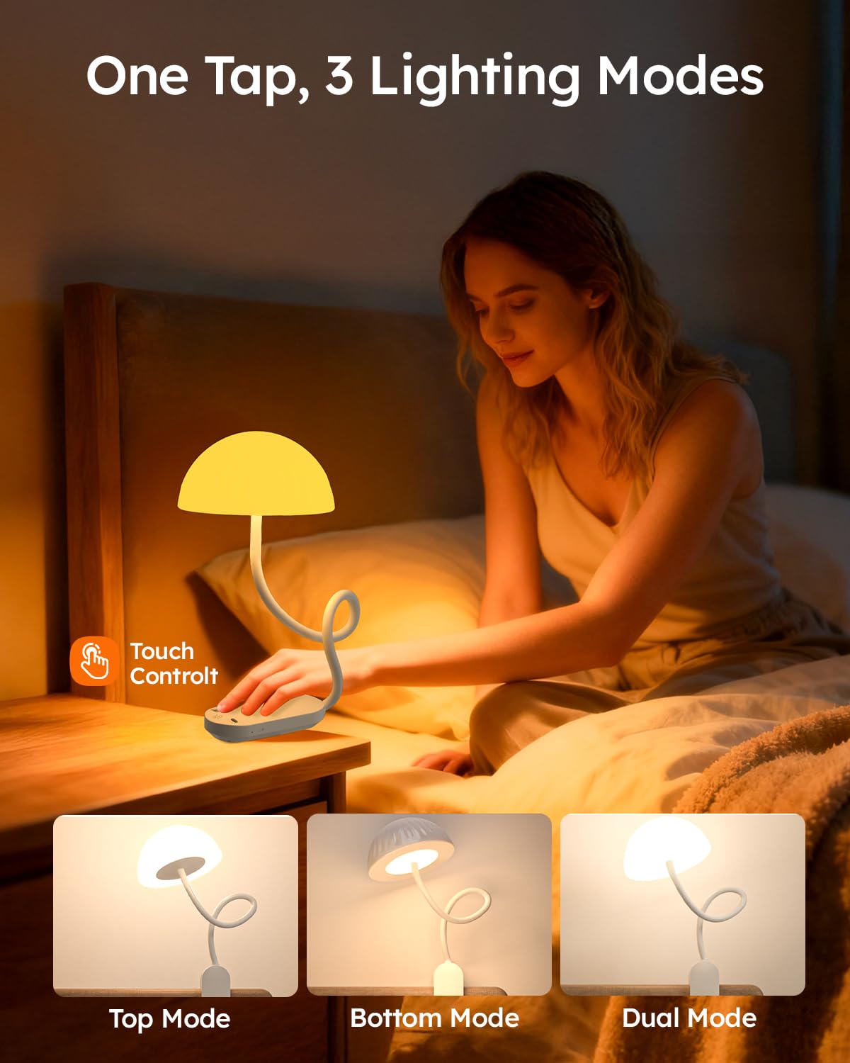 Lampe à Pince Rechargeable, Lampe de Table Sans Fil avec Commande Tactile, Lumière d'Ambiance RVB et Lampe de Lecture Dimmable de 3000K à 6000K pour Table, Lit et Tête de Lit