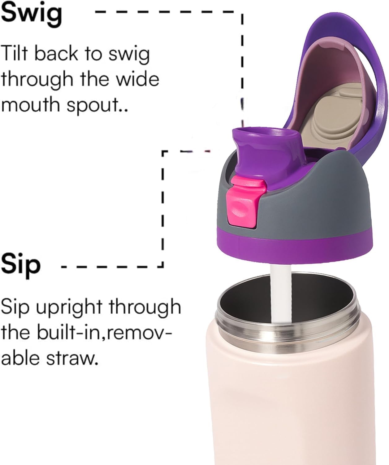 Water Bottle – 24oz Stainless Steel, Straw Lid, Vacuum Sealed, BPA-Free, 12Hrs Hot & Cold Up to 24Hrs – Ideal for Work, Gym, Outdoors, Travel – Rose Quartz - Image 3